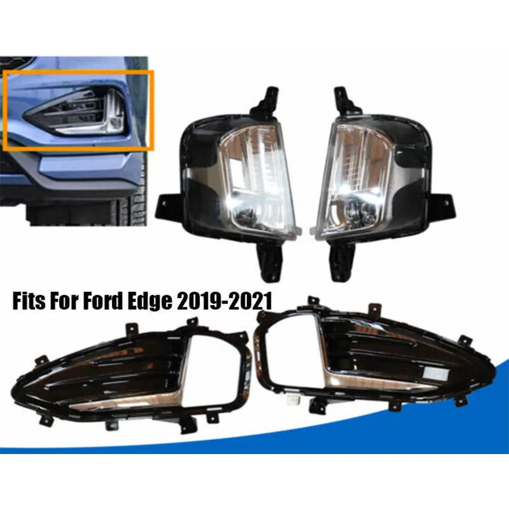 

Pair of Front Bumper Fog Lights Lamps + Bezel Durable RH + LH Side Fog Lights Lamp w/ Cover Bezel Kit Fit Ford Edge 2019-2021