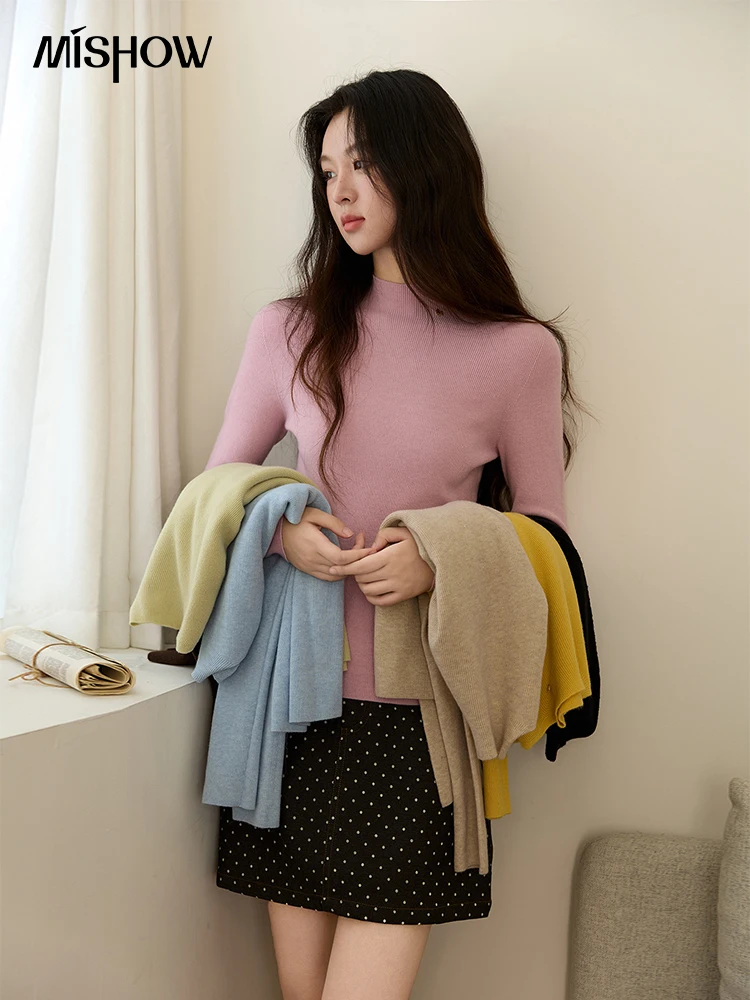 

MISHOW женские топы с длинными рукавами, осень-зима 202, минималистичный вязаный топ с воротником-стойкой, повседневный тонкий пуловер для женщин MXE48Z2583