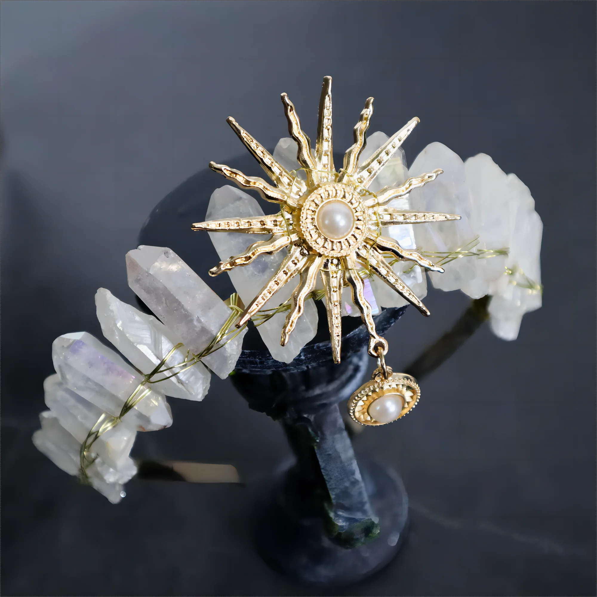 Raw crystal crown The sun goddess crystal Tiaras jewelry hair accessories Fairy headband photography props Elves Festivals gifts