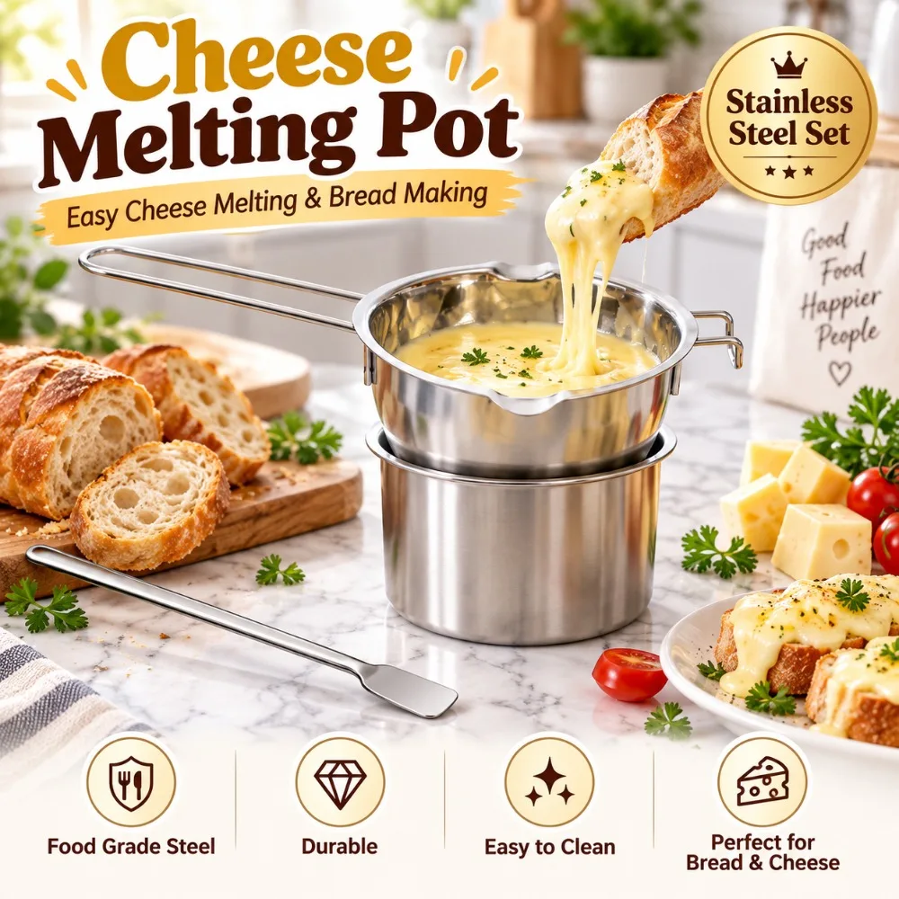 3pcs Stainless Steel Melting Pot Butter Cheese Bowl Dual Pour Spout Heat Resistant Handle Double Boiler Candy Wax Tools Kits Set