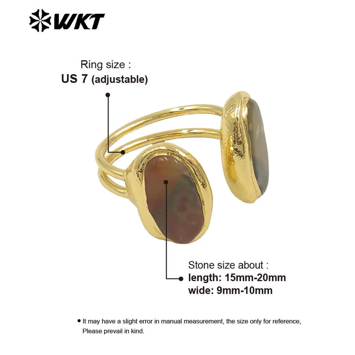 WT-R565 Exquisite Jewelry Natural Ocean Jasper Stone Ring Gold Electroplated Female Lovely Style Teardrop Shape Wholesale