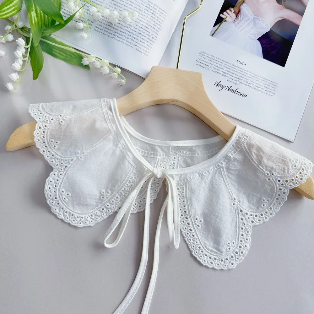 New White Women\'s Fashion Lace Collar New Organza Embroidery White Detachable Shirt Lace Up Shawl Fake Collar