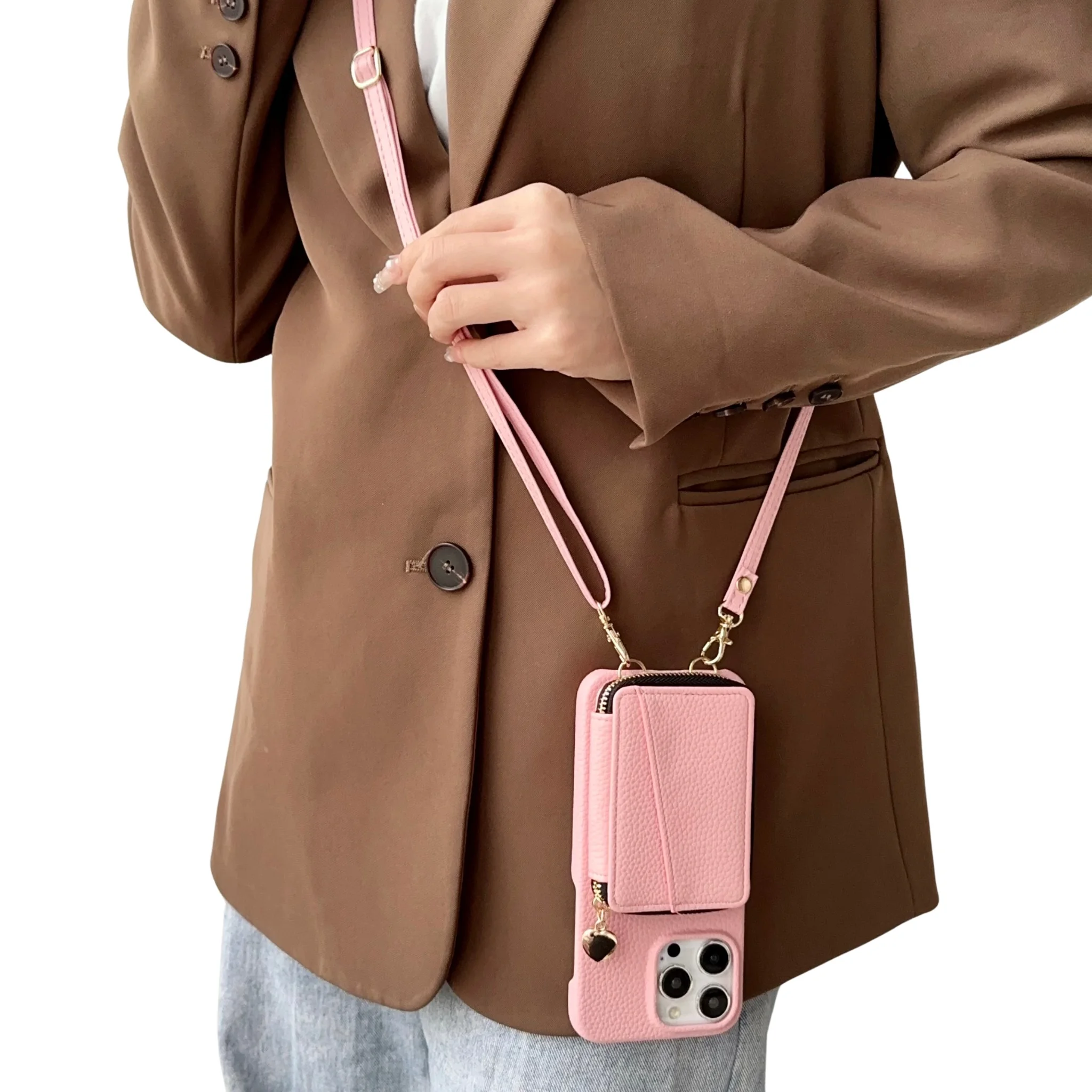 Zipper Crossbody Cards Bag Leather Wallet Case For iPhone 15 Pro Max 13 14 Plus 12 11 7 8 SE 2022 Lanyard Pocket Purse Cover