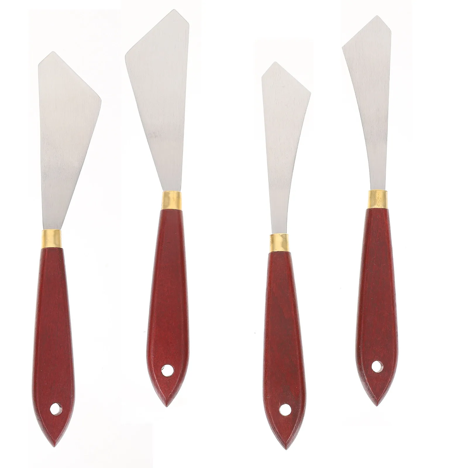 4Pcs Art Painting Tools Stainless Steel Paint Tray Scrapers Ergonomic Wooden Handle for Pigment Blending Studio Classroom Use