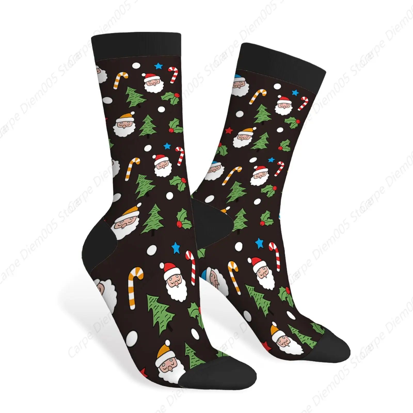 

Christmas Funny Socks Santa Claus Sweets Trees Novelty Casual Crew Socks Contrast Color Design For Women Men Gift