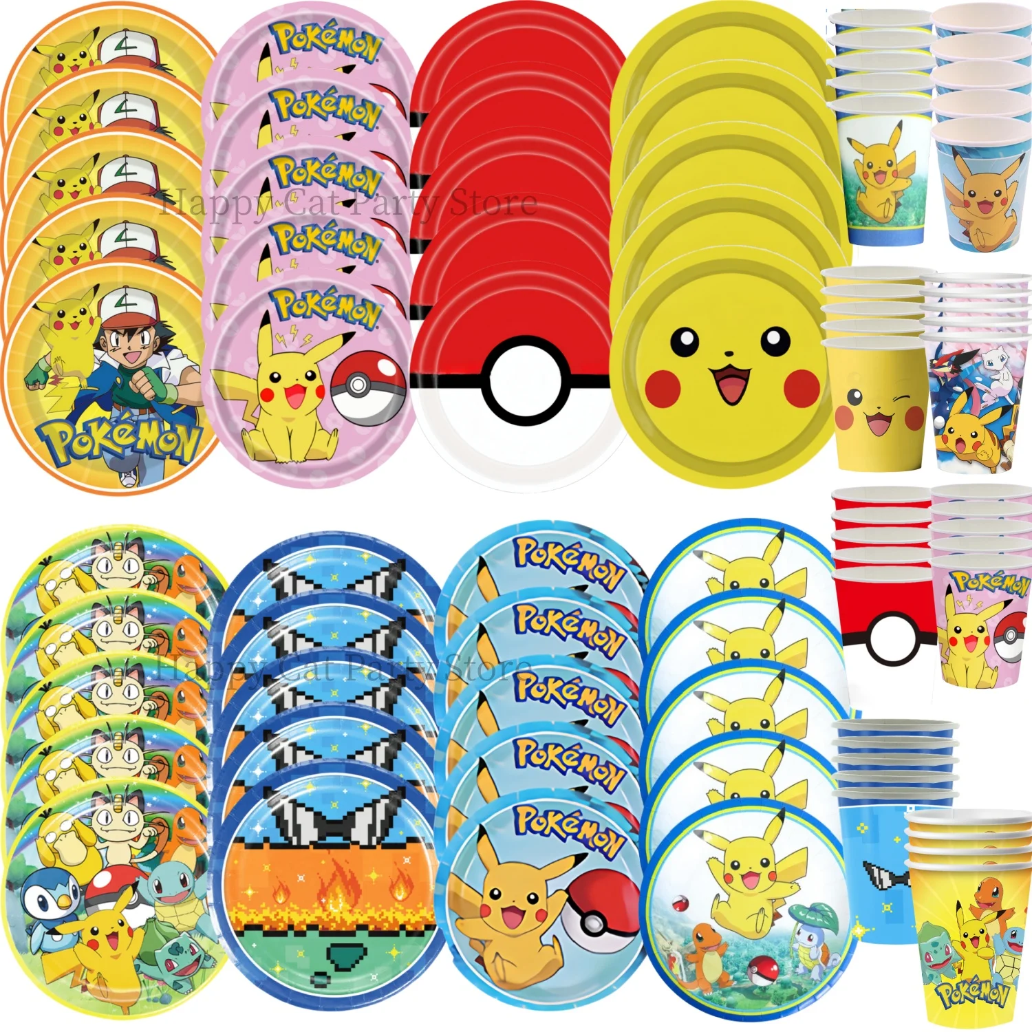 

40pepole Pokemon Disposable Tableware Set Pikachu Birthday Party Decor 40pcs Poke Ball Paper Plate Cup Kids Favor Party Supplies