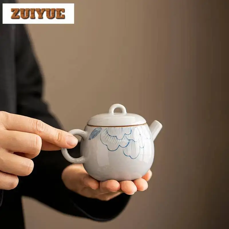 

150Ml Retro Hand-Painted Peony Ceramic Teapot Chinese Plant Ash Pot Household Tea Making Kettle Teaset Accessories Collection