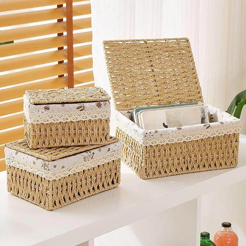 For Toys Snacks And Miscellaneous Items Desktop Cosmetic Storage Box Household Rattan Woven Storage Box view 4