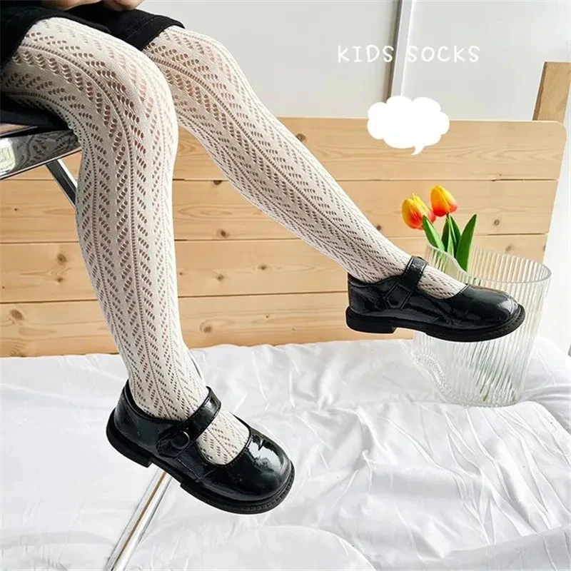 Summer Girls Knitted Stockings Sweet Cute Style Children's Baby Breathable Pantyhose Solid Color Mesh Large Size Pantyhose