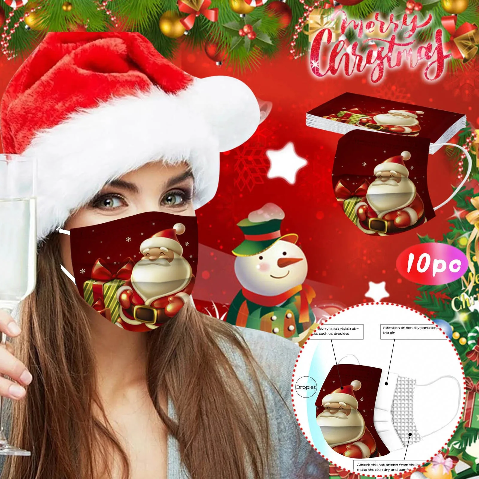 Christmas Theme Mask Cartoon Disposable Mask Santa Claus Snowman Series Adult Protective Men And Women Three-Layer Mask