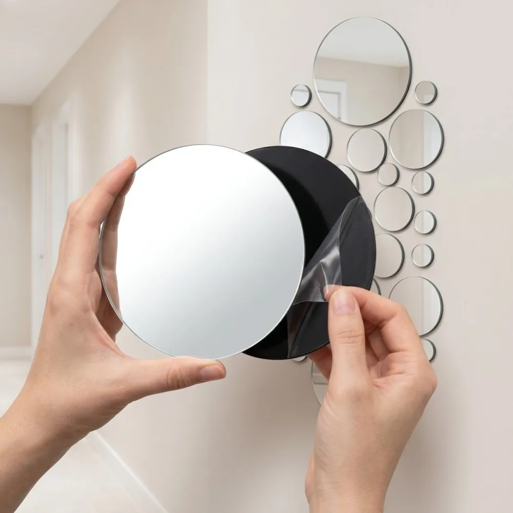 26pcs Self Adhesive Round Mirror Wall Stickers Silvery Acrylic 3D Mirror Wall Sticker Multi Size Round Acrylic Mirror Decal