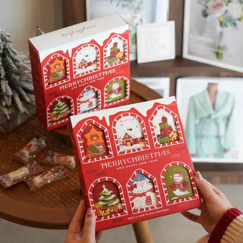 6pcs Empty Box Christmas Advent Calendar Countdown Gift Boxes Paper Christmas Container For Snowflake Crisp Nougat Biscuits