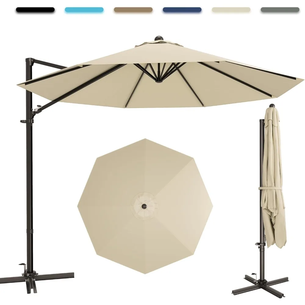 مظلة فناء خارجية بطول 10 أقدام مع دواسة عالية و4 ارتفاعات تروس، مظلة كبيرة لسوق الأوفست مع دوران 360 درجة #2