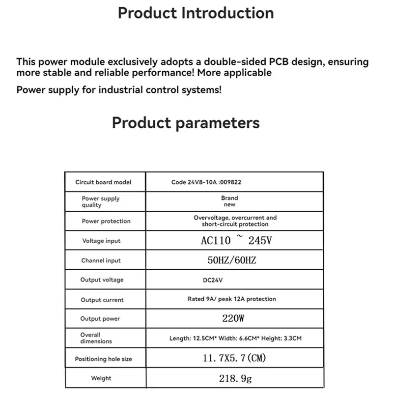 24V 9A Switching Power Supply Module 220W AC110-245V to DC24V Isolated Bare Board for LED Industrial Automation