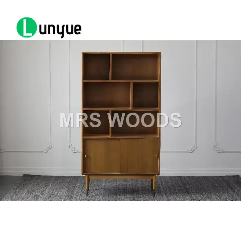 Recycled Wooden Display Shelf Multifunctional Classic Bookcase Designer Showcase for Home Living Room Storage Furniture