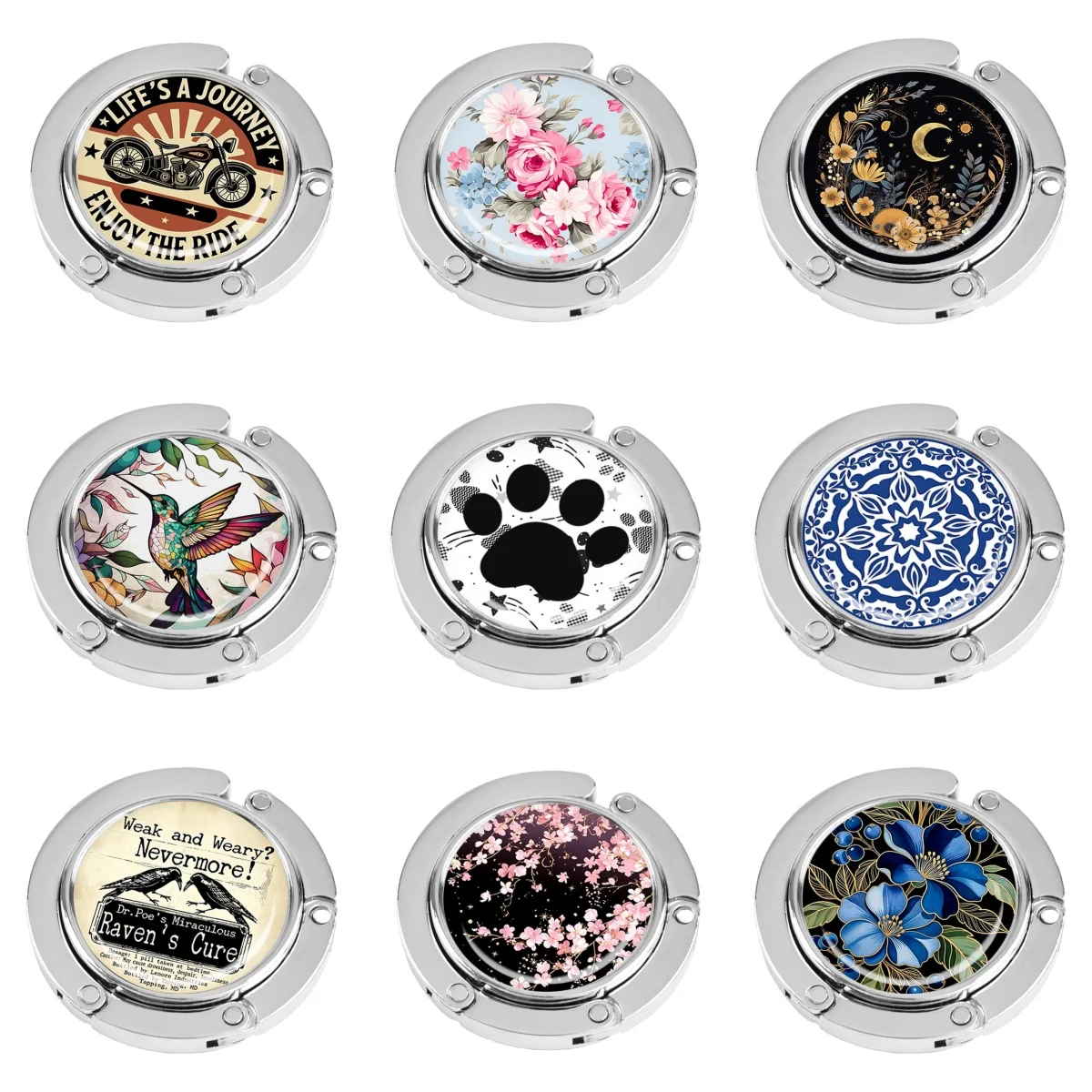 Cherry Blossom Flowers Portable Round Hook Student Table Hook Bag Hanger Folding Multifunctional Bag Hook Decoration Gift