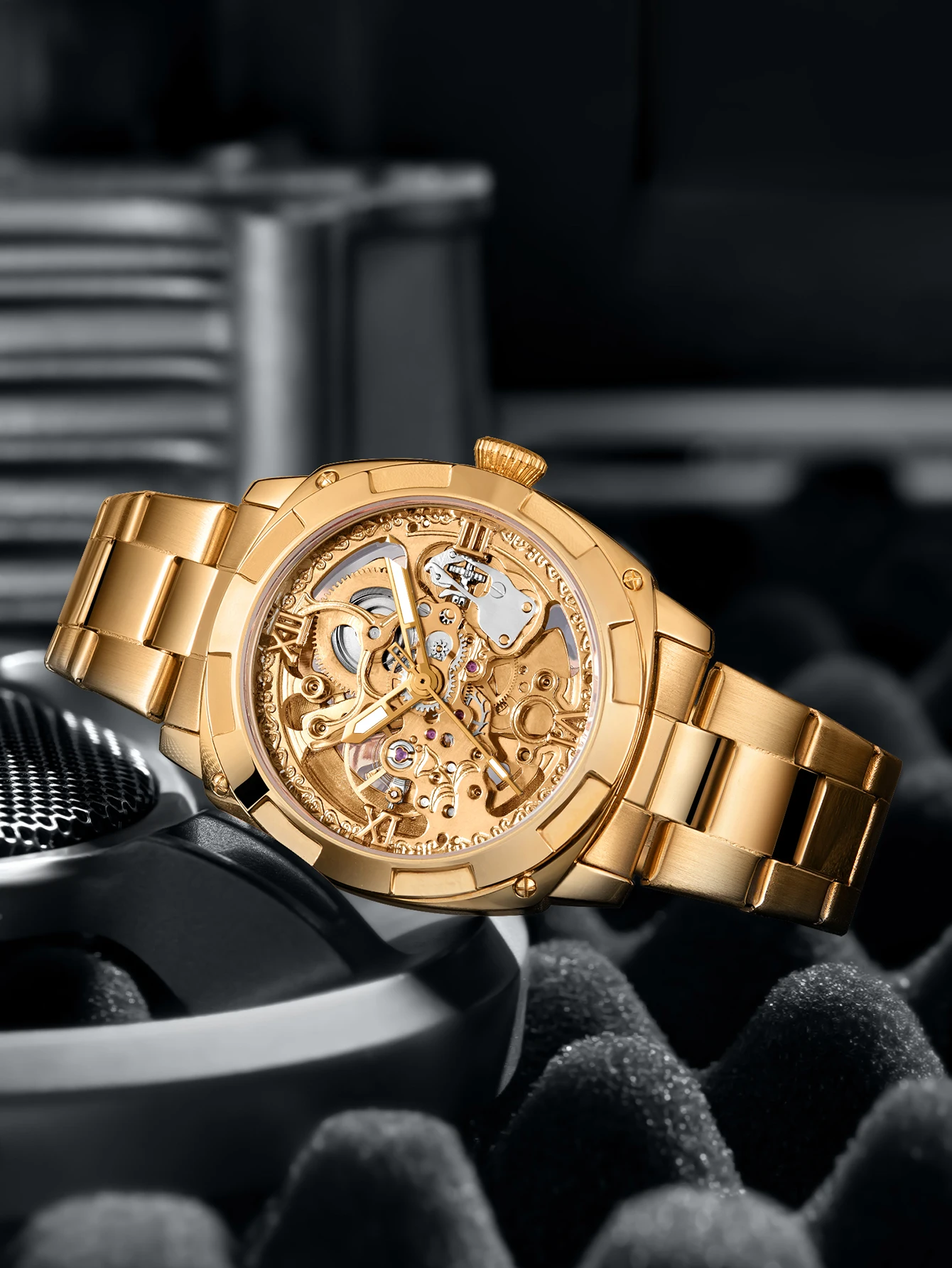 Herren Automatikuhr Luxus Mechanische Uhren Wasserdicht Skelett Großhandel Edelstahl Geschenkuhr