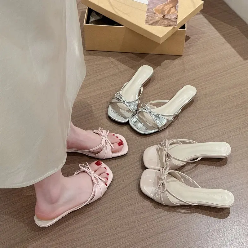 Nude  Knot Sandals Women's Summer Outdoor Wear New 2026 Match Skirts Soft Fashion Versatile Slip-On Korean Style PU ...