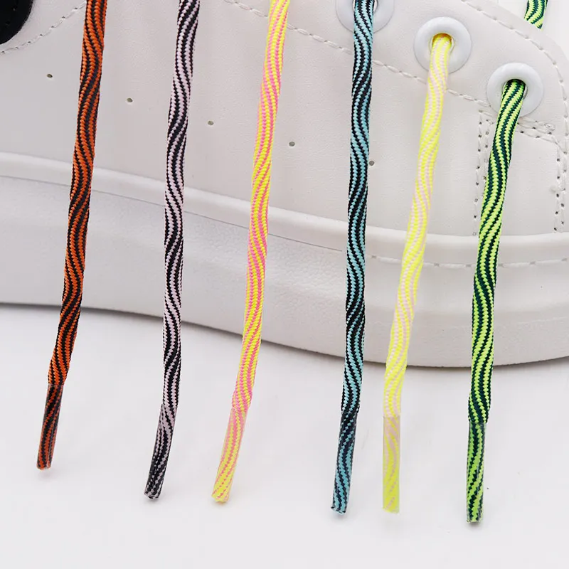 6 Color Stripe Solid Polyester Round Laces 0.4cm Fashion Personalized and Wholesale Custom Laces Casual Sneakers Women 60-200cm