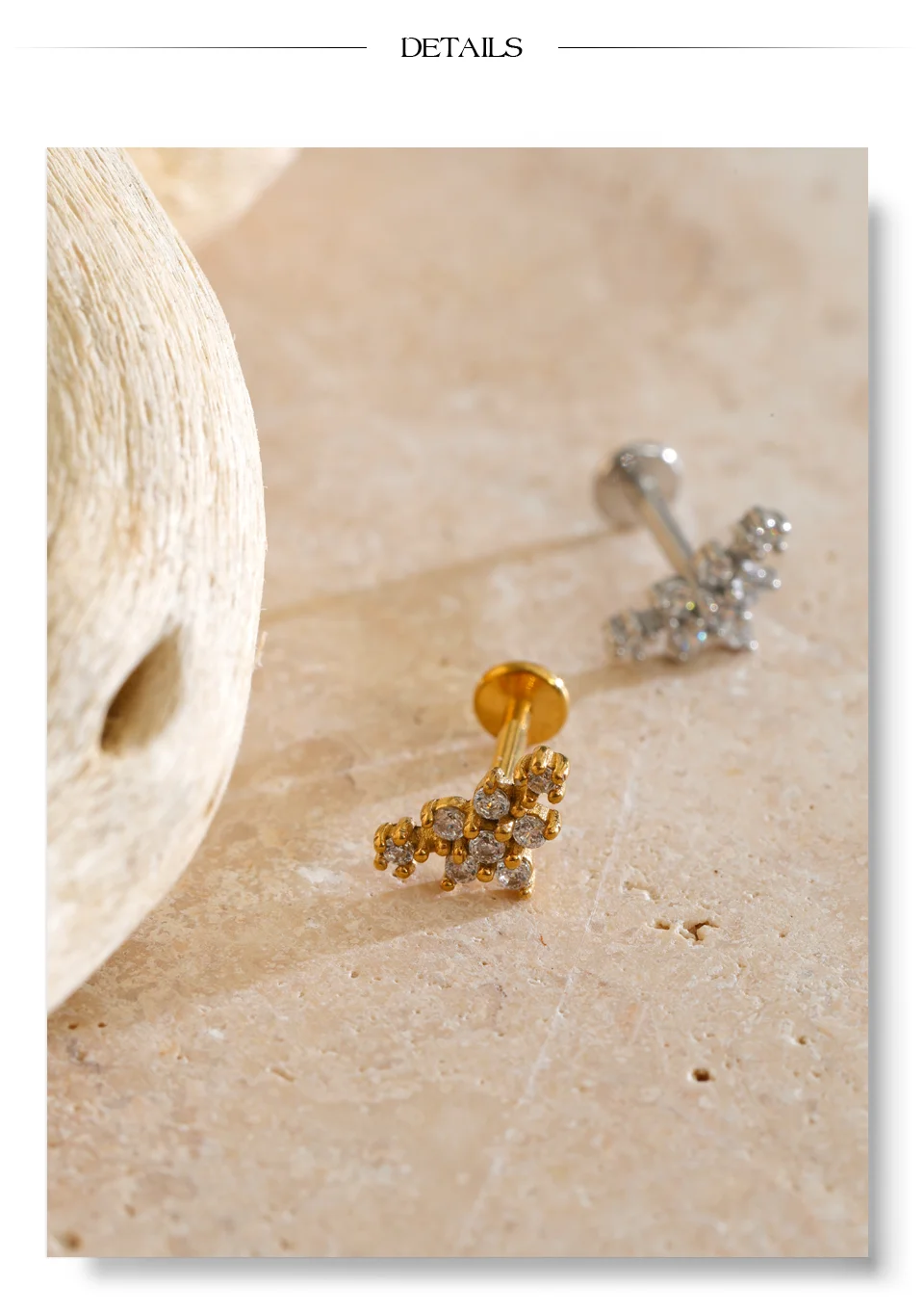 Yhpup 1 Stück 316 Edelstahl Zirkonia Flache Ohrringe 18K PVD-Beschichtung Zarter Trendiger Kleiner Piercing-Schmuck Großhandel – Detail 15