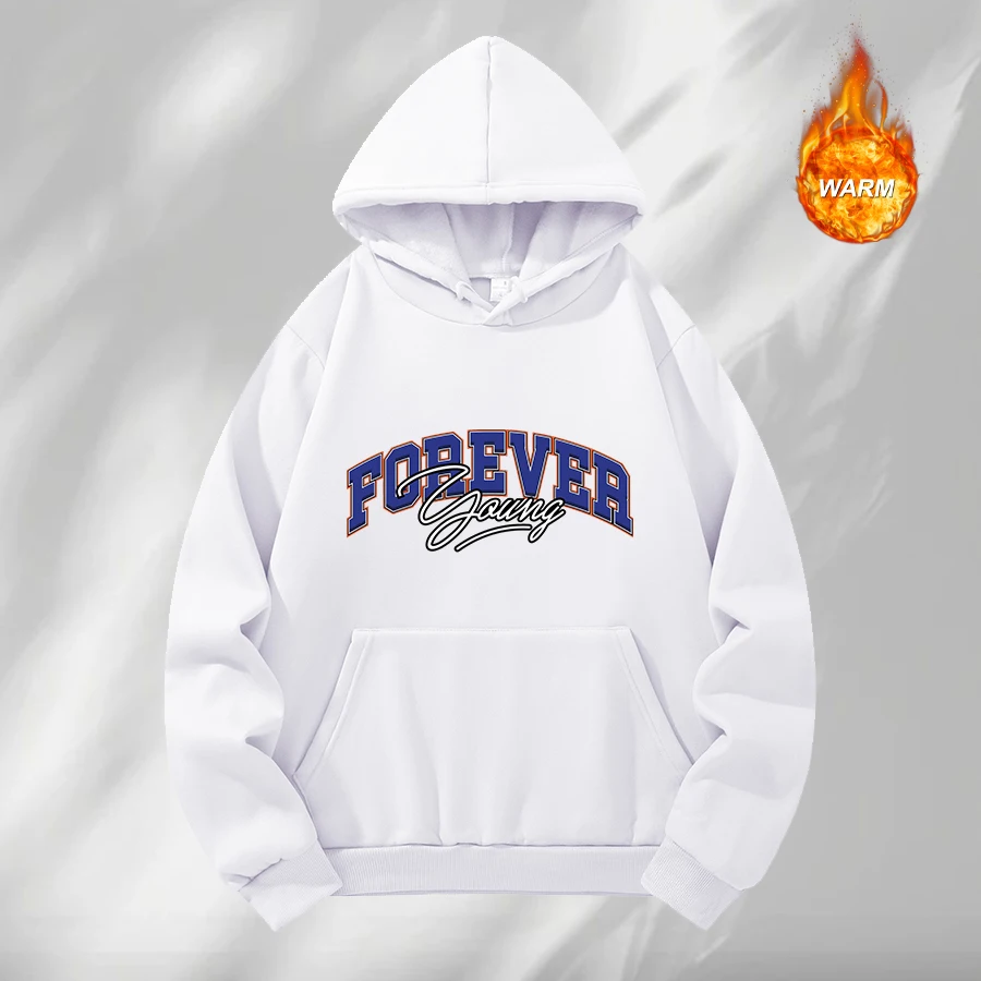Men's Trendy FOREVER Letter Print Hoodies Autumn Winter Casual Warm Pullover Sweatshirt Everyday Street Style Commute Top