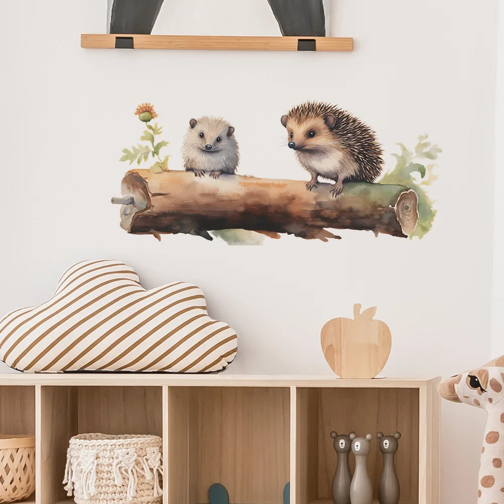 Cartoon Painted Hedgehogs Wall Sticker Kids Room Background Decor Mural Cute Animal Bedroom Home Decoration Self-adhesive Decals