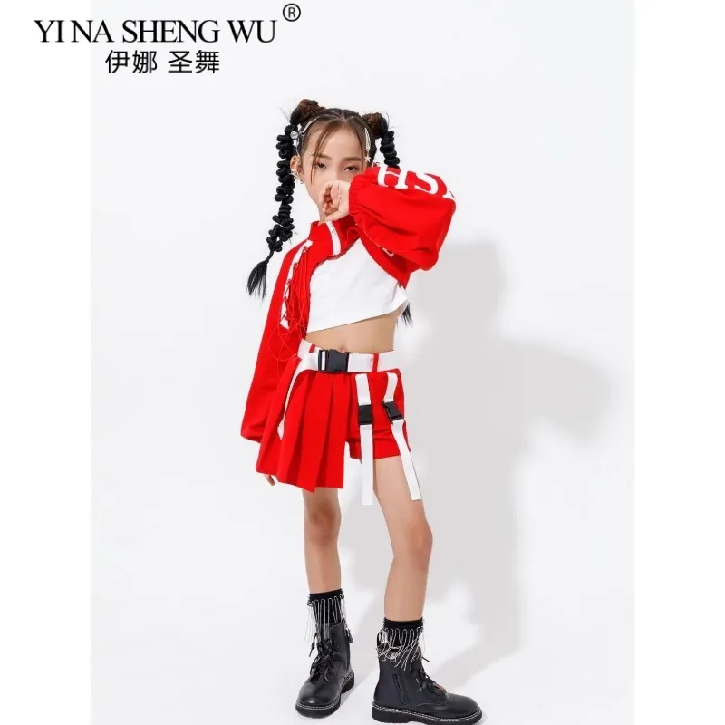 소녀 재즈 댄스 의상 어린이 스트리트 힙합 댄스웨어 소녀를위한 케이팝 복장 핑크 세트 streetwear 의류 유아 어린이 여성