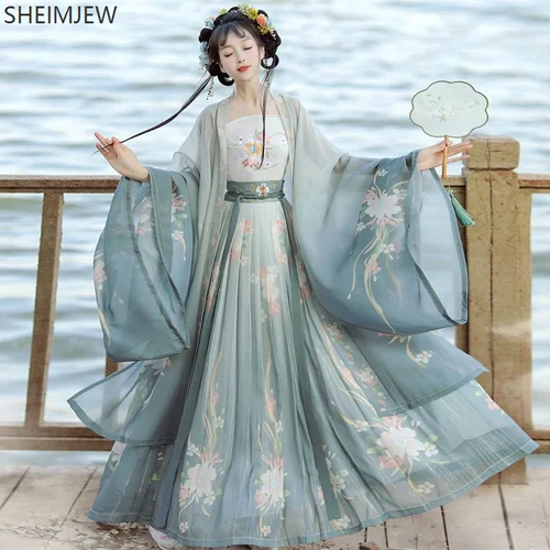 Vestido Hanfu degradado bordado de la dinastía Song tradicional para mujer, disfraz de escenario de estilo chino antiguo, vestido de princesa Hanfu de baile