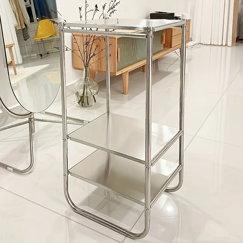 Industrieller Beistelltisch mit 3 Ebenen, Aufbewahrungsregal aus Edelstahl mit Rollen, mobiles Organizer-Rack für Wohnzimmer, Schlafzimmer, Küche
