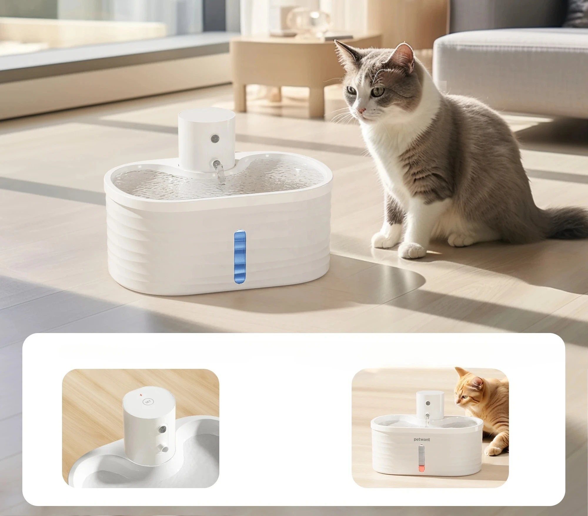 

#Petwant Wireless Rechargeable Battery Operated Pet Drinking Fountain Infrared Sensor BPA-Free Automatic Cat Water Dispenser
