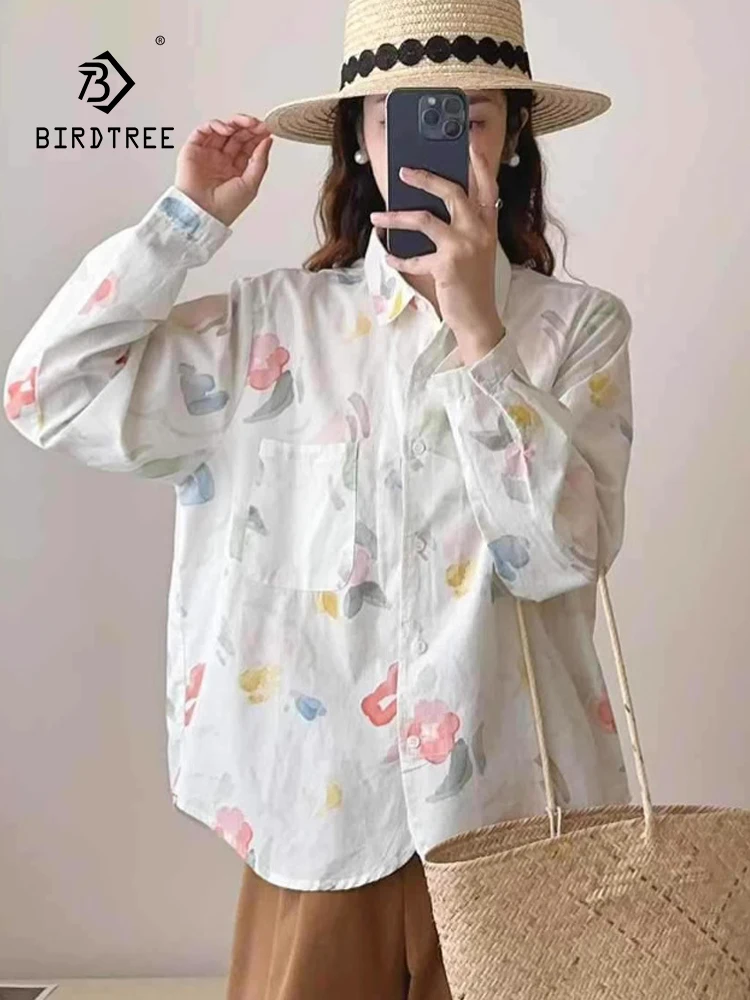 

New 2025 Autumn Cotton Long Sleeve Shirt, Women Turn-down Collar Floral Print, Mori Girl Literary Style Loose Blouse T57856CC