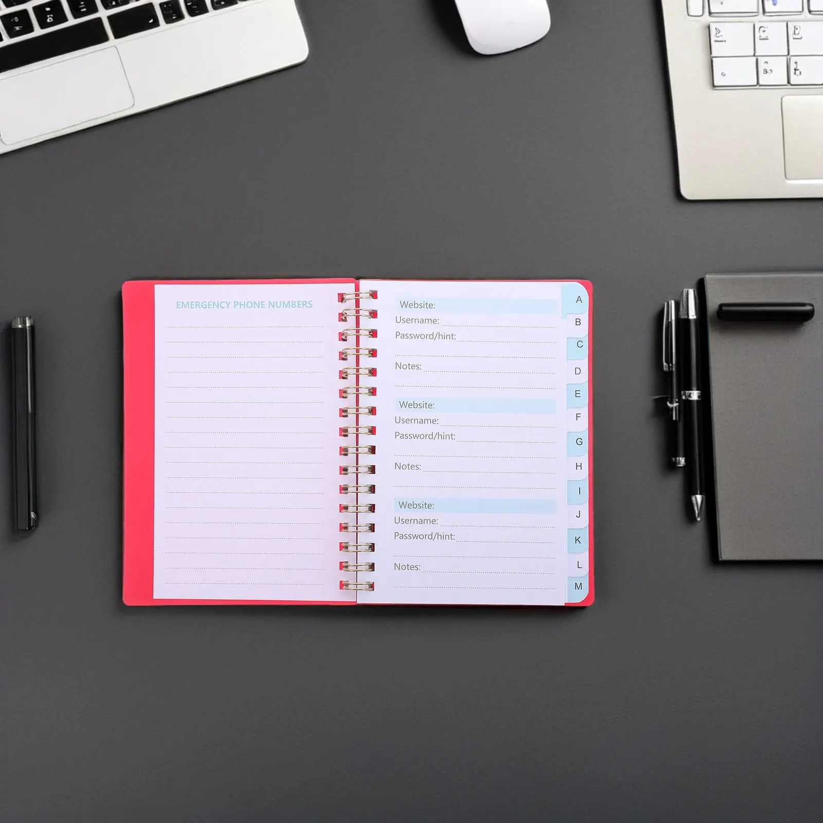 Spiral Password Book A6 Size with Alphabet Tabs Hard Cover Password Log Book for Seniors Username and Website Organizer Address