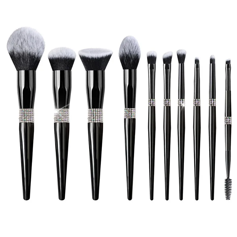 10-Piece Shiny Makeup Brush Set with Shiny Rhinestone Handle