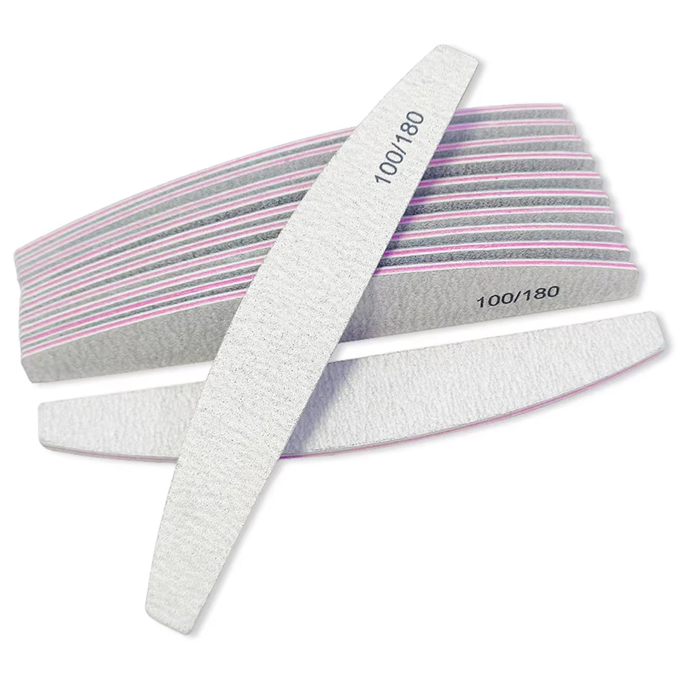 Nail File Buffer 100/180 Grit Half Moon Nail Files Double Side Sandpaper Nail Sanding Grinding Gel Nail Polish Manicure Tool