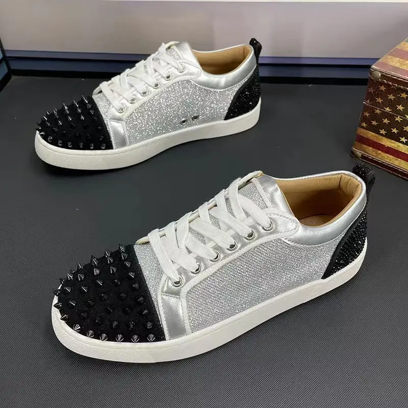 new designer men fashion rivets shoes singer stage DJ dress lace-up flats studded shoe spikes sneakers personality footwear mans