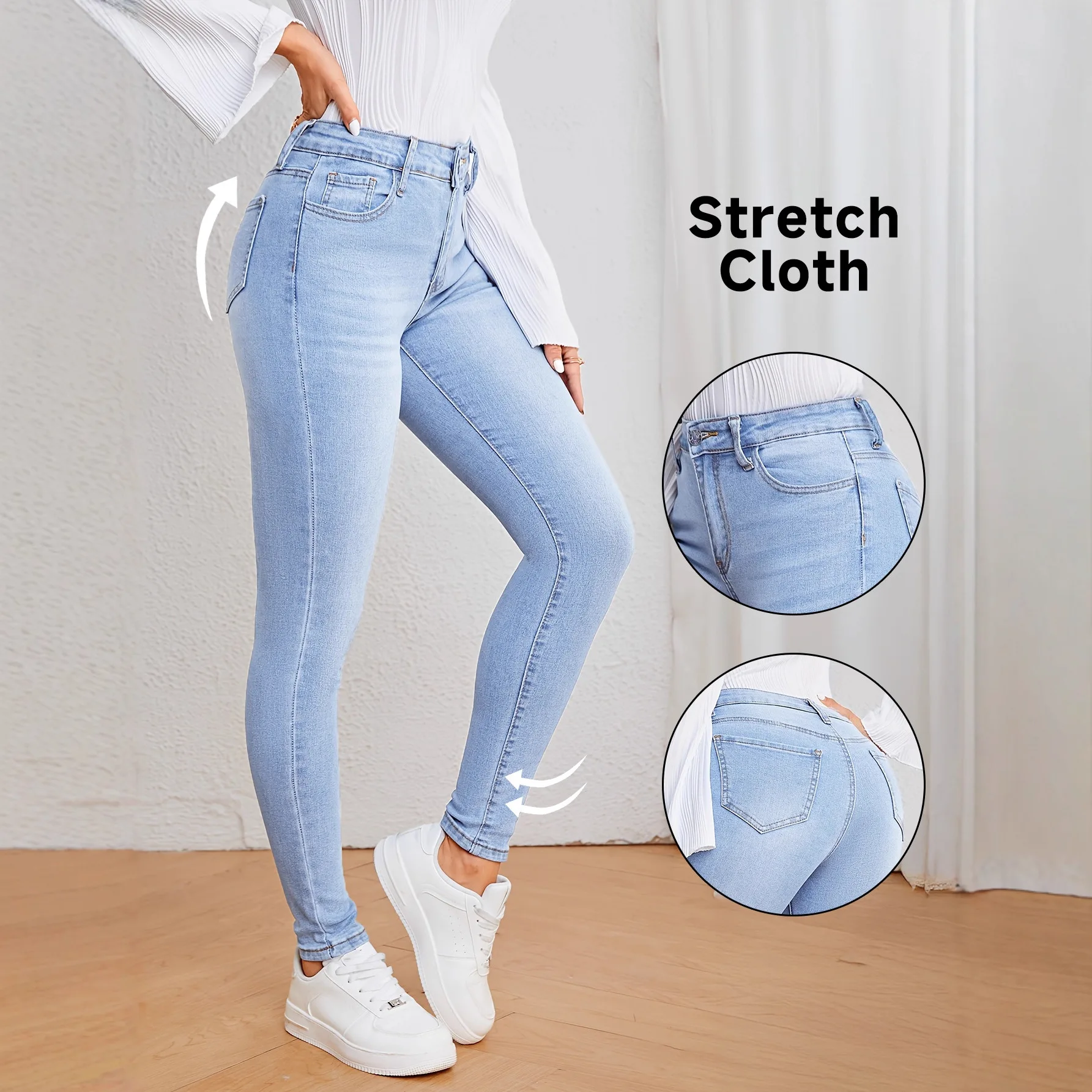 여성 스트레치 스키니 진 레이디 슬림 핏 펜슬 진 스타일리시 & 트렌디 걸즈 레깅스 스트레이트 레그 데님 팬츠 블루 섹시