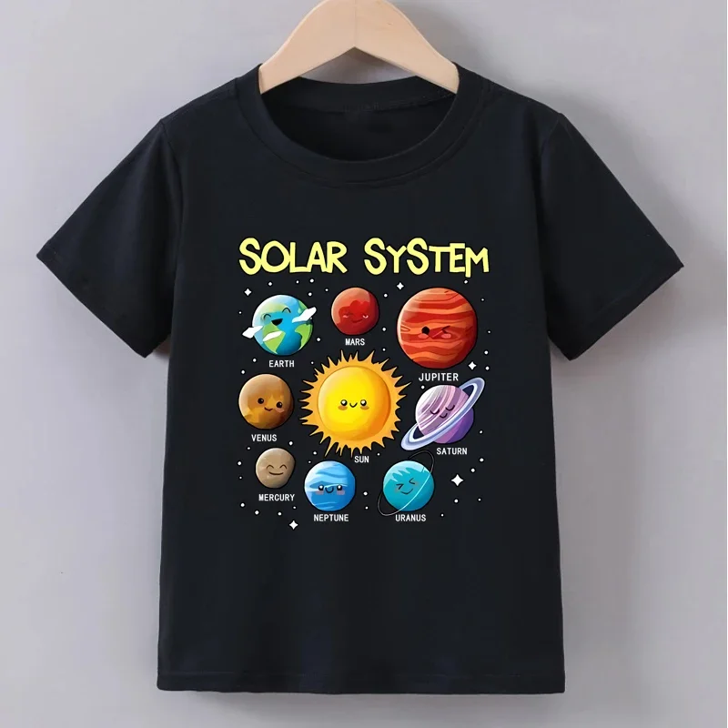 Camiseta con estampado colorido del sistema Solar para adolescentes, camisetas informales de manga corta con cuello redondo a la moda para niños y niñas, ropa para niños