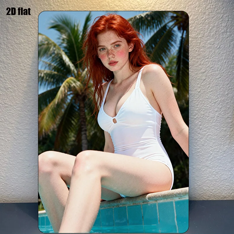 Metal Sign, Wall Art Decor, Redhead Model Vintage Poster for Home Bar GarageClub Restaurant,Rustic Retro Metal Aluminum sign