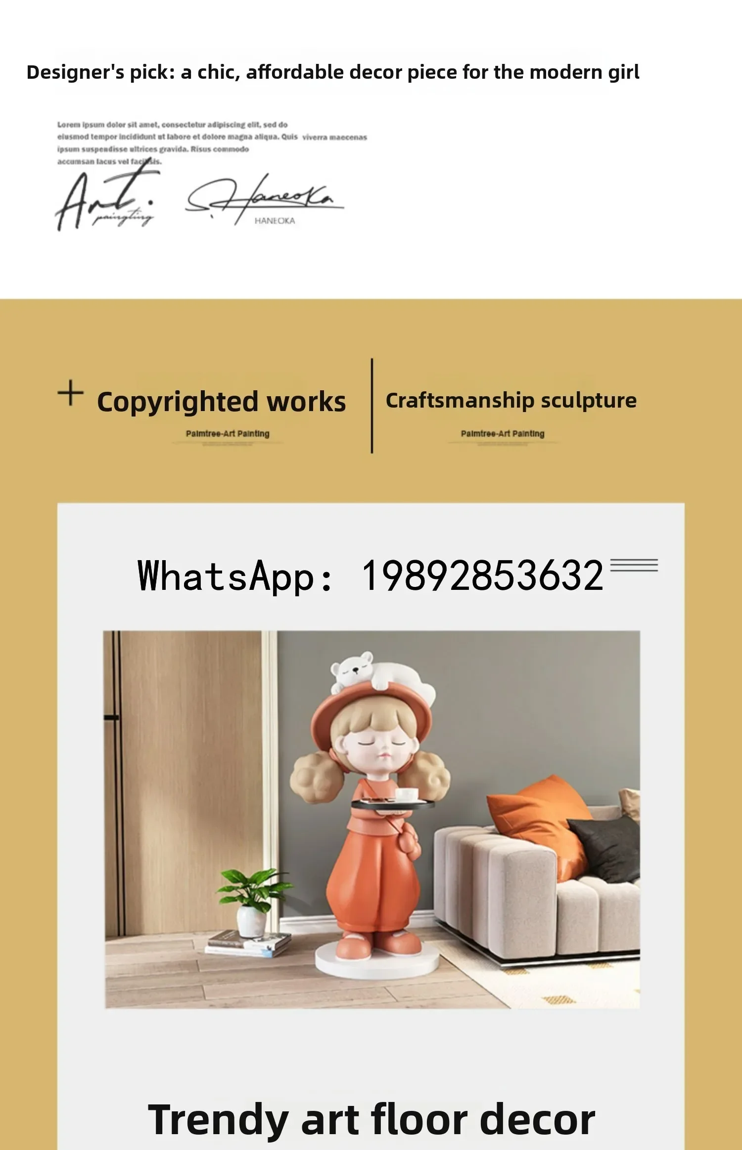 A1  Modern Creative Girl Large Floor Ornament Living Room TV Cabinet Sofa Side Decoration Housewarming Tray Gift