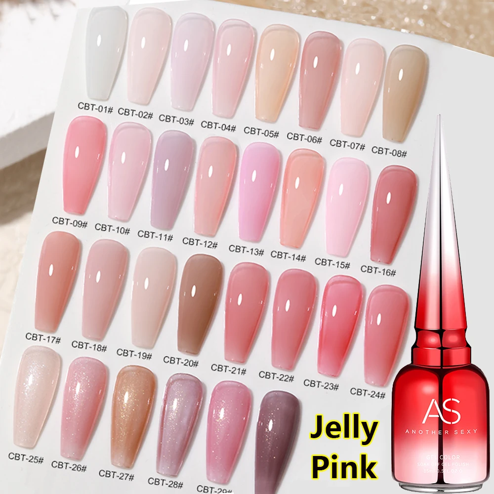 AS 30 Colors Jelly Transparent Gel Nail Polish Nude Pink Skin Color UV Soak Off Gel Varnish Jade Nail Art Gel Lacquer 15ml