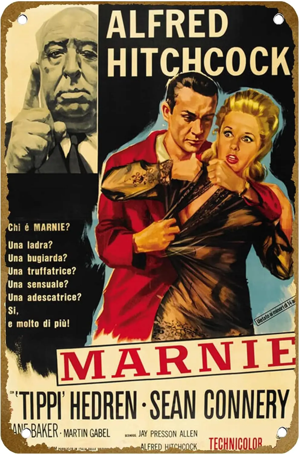 Marnie (#2 of 4) 1964 Movie Poster Vintage Metal Tin sign Logo Family Club Bar Cafe Bedroom Art Wall Decoration Gift 8x12 inches