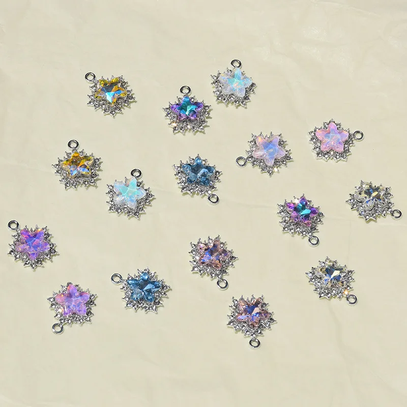 10Pcs INS Style Colorful Illusionary Snowflake Stars Charms Pendants For DIY Bracelet Necklaces Jewelry Making Accessories