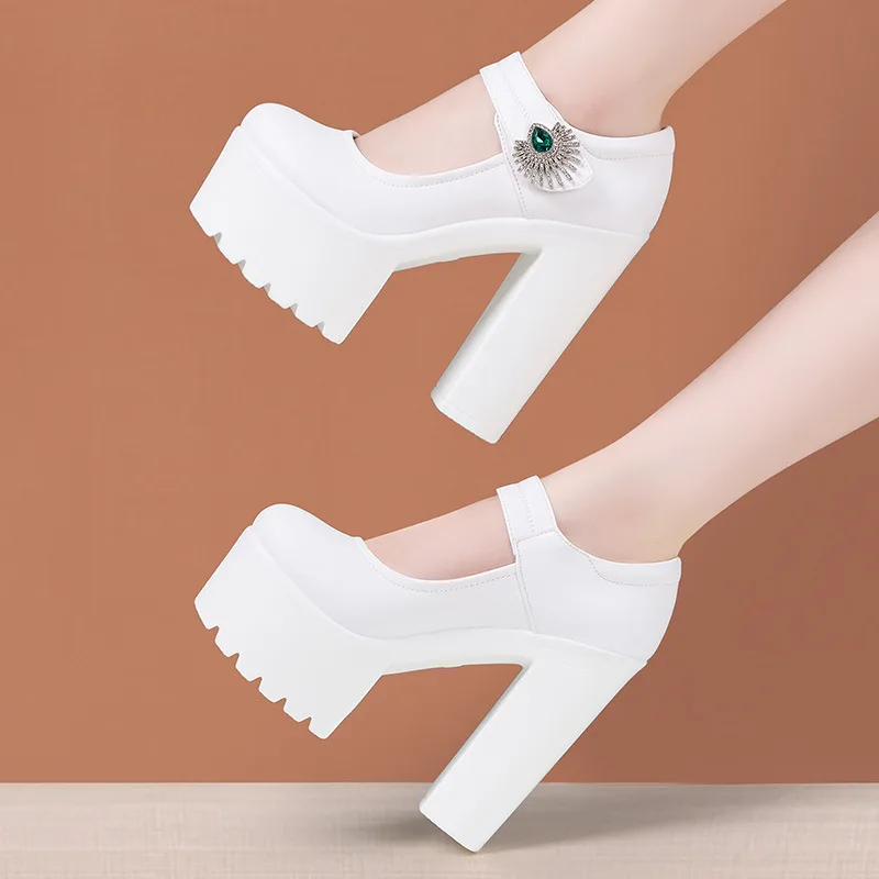 Zapatos de tacón elegantes con plataforma de fondo grueso, tacones altos de 14cm para mujer, talla pequeña 32-43, otoño 2024, zapatos de modelo Formal de oficina con tacón de bloque