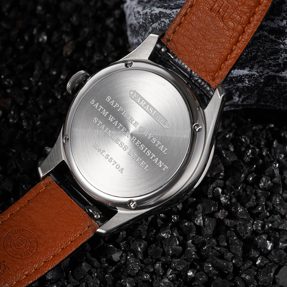 FARASUTE New 39mm Casual Manual Mechanical Movement Watch Men Luxury Sapphire Glass Day Night Indicator Wristwatch Reloj Hombre