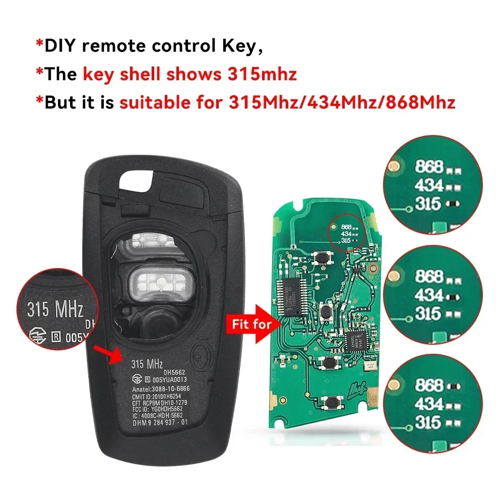 Dandkey 315/433/868Mhz Smart Remote Key KeylessGo For BMW 3 5 7 Series 2009-2016 CAS4 F System Fob ID49 Chip With Battery Key