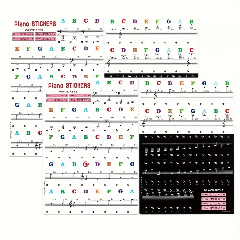Removable Piano Keyboard Note Labels, Colored Letter Stickers for 88/61/54/49 Keys, Beginner Piano Accessory