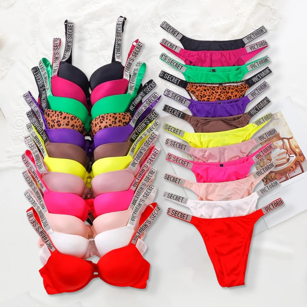 Conjunto de lencería de moda para mujer de Victoria's Secret, sexy, transpirable, suave, versátil, moldeador, conjunto de sujetador y braga sexy con efecto push-up.