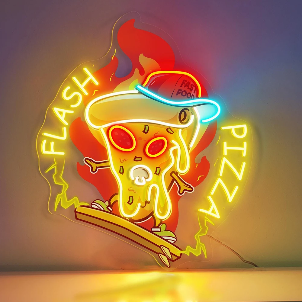 

Flash Pizza LED Neon Sign Pizza Restaurant Decor Business Logo LED Light Custom Pizza Shop Kitchen Wall Decoration Neon Sign