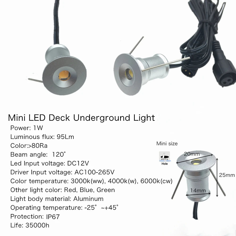 1W Recessed Underground LED Lights IP67 Waterproof Underground Lamp DC12V Outdoor Garden Stair Spot Light with Driver 110V 220V