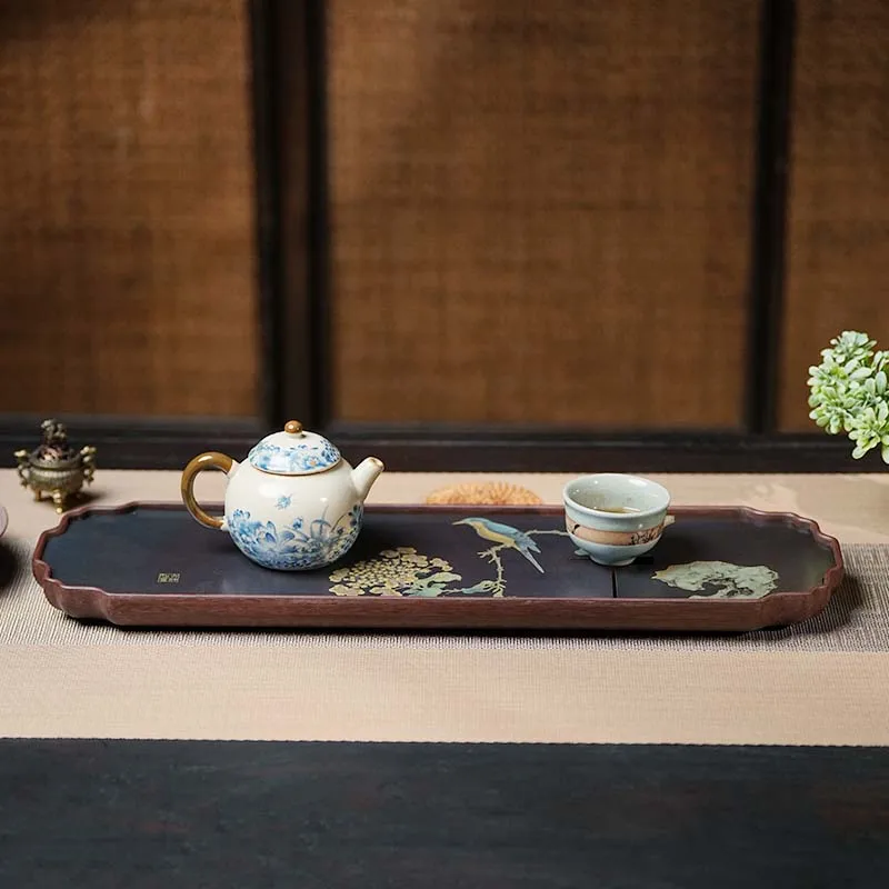 Brass Electric Wood Durable Chinese Style High-end Household Tea Set Rectangular Flower Window Dry Tea Brewing Table Kung Fu Tea